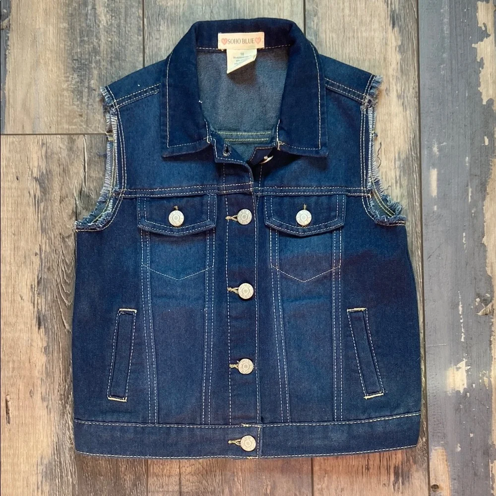 Soho Blue Girls Dark Blue Denim Vest Button Up Sleeveless Jean Jacket Size 10